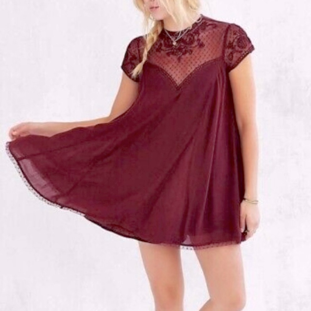 Urban Outfitters | Kimchi Blue | Burgundy Lace + Cotton Dress